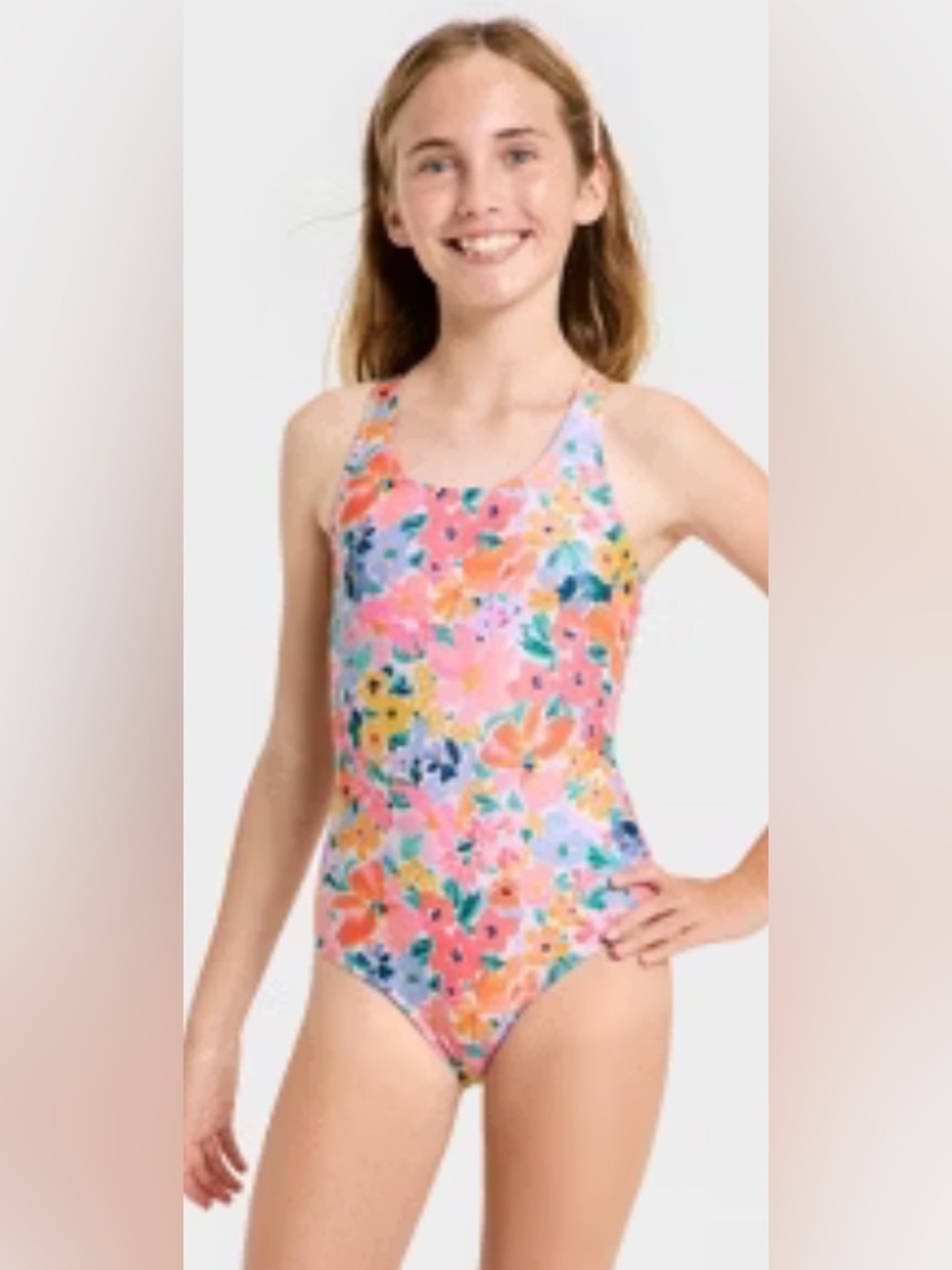 NWT-8 cat & Jack 
 Girls' Pink Floral
Cross cross back
One piece